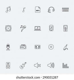 Music thin line icon set