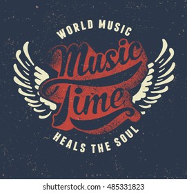 Music time. vintage college typography label. Quality tee print