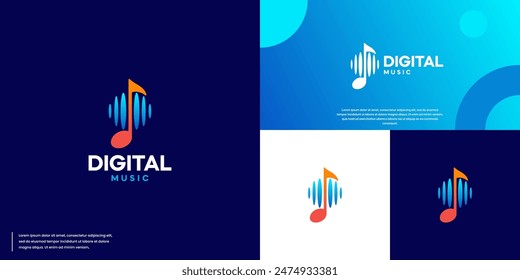 Musiktöne und Audiowellen, digitales Logo-Design.