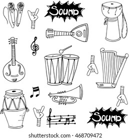 Music tool doodles illustration vector art stock