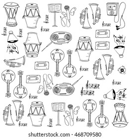 Music tool doodles set hand draw vector art