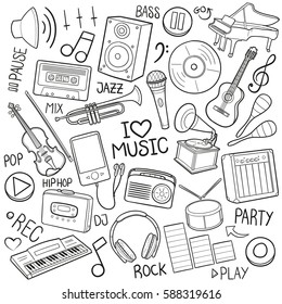 Music Tools Doodle Concept Vector Design Art Instruments Hand drawn Illustration.