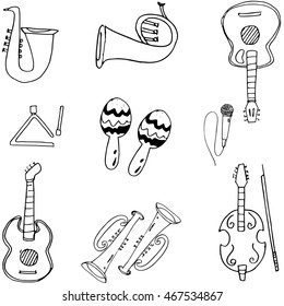 Music tools in doodle hand draw vector art
