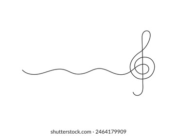 Clef de agudos de música con línea curva, dibujo continuo de una línea de arte. Concepto musical. Dibujado a mano doodle sketch. Ilustración vectorial