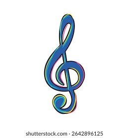 Music treble clef. Musical note symbol. Creative melody sign. Blue artistic element.