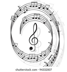 Music. Treble clef and notes for your design on a white background.