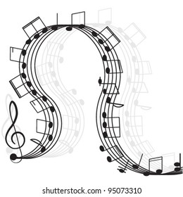 Music. Treble clef and notes for your design on a white background.