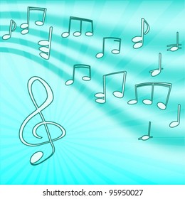 Music. Treble clef and notes for your design on a blue background.