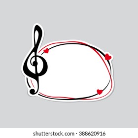 Music. Treble clef. Vector frame. Sticker.