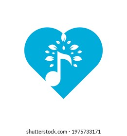 Music tree heart shape concept logo design. Music and eco symbol or icon. music note icon combine with tree shape icon