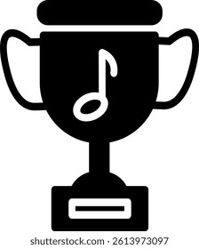 Music trophy cup vector icon. Music award cup vector icon.  Vector graphics and not AI. Symbol, logo illustration. Replaceable vector design.