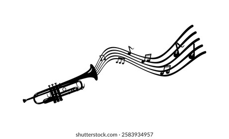 music from trumpet , black isolated silhouette