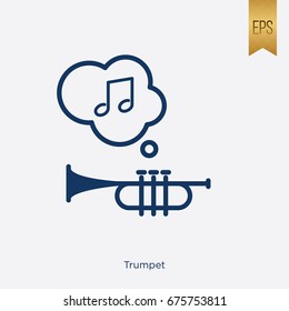 Music Trumpet Icon Flat Isolated Instrument. Music Notes Symbols