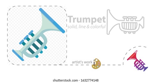 music trumpet vector flat illustration, solid, line icon