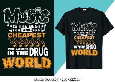 music t-shirt design illustration with t-shirt mockups.