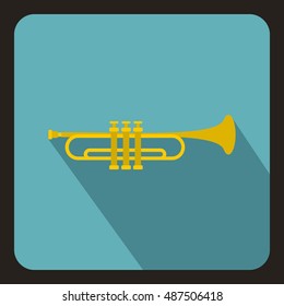 Music tube icon in flat style with long shadow. Musical instrument symbol vector illustration