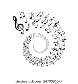 Music tune notes on spiral lines background