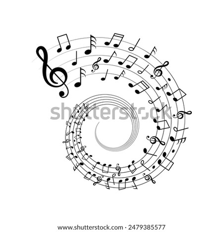 Music tune notes on spiral lines background