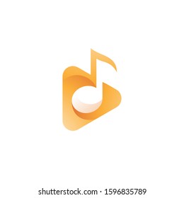 Music Tune Symbol in Negative Space and Triangle Play Button Logo Icon, with Vibrant Gradient Color 