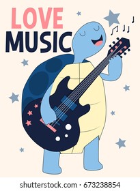 music and turtle illustration vector.