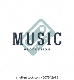 Music type logo hand drawn vintage design element for labels, badges, stickers, emblems vector illustration.