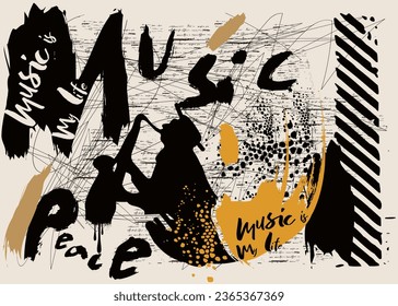 tipografía de música arte graffiti slogan impreso con spray, imagen de una música en el graffiti de estilo, imagen simbólica de graffiti, graffiti de arte callejero vector de camiseta gráfica