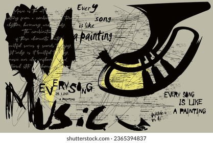 tipografía de música arte graffiti slogan impreso con spray, imagen de una música en el graffiti estilo, imagen de un instrumento musical, graffiti de arte callejero vector de camiseta gráfica