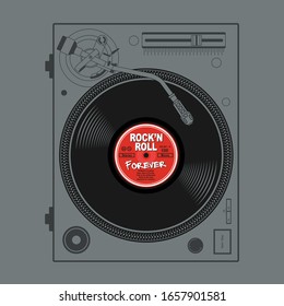 Music typography vinyl record illustration. tee shirt graphics. vector hand drawn artwork