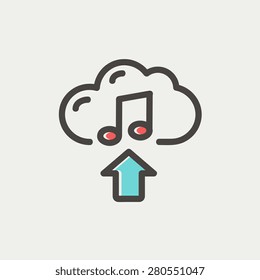 Subiendo música de la línea delgada de iconos para la web y el diseño móvil, minimalista moderno y plano. Icono del vector con contorno gris oscuro y color de desplazamiento en fondo gris claro.