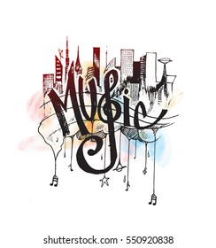 Music urban city. Vector illustration. 
