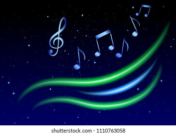 Music vector background, music classical or for meditation, relaxation, visualization of the night sky and stars, water. Space sound.