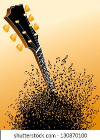 A music, vector background with Guitar headstock and notes