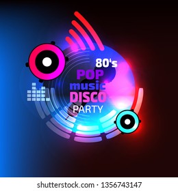 Music vector background. Retro style disco party 80's.
