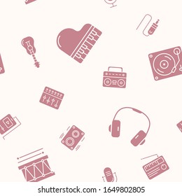 Music - Vector background (seamless pattern) of silhouettes sound equipment for graphic design
