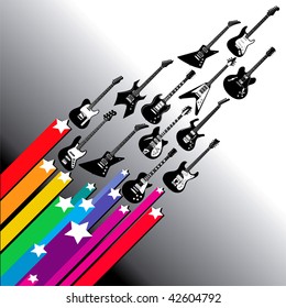 A music vector background with stars and guitars