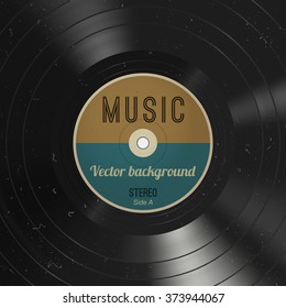 Music vector background with vinyl record. Vinyl with dust on the surface.