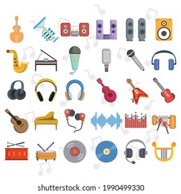 music vector clip art set with musical instruments, guitar, drums, musical notes, headphones, microphone