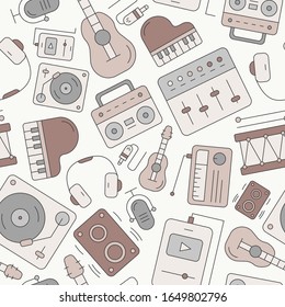 Music - Vector color background (seamless pattern) of sound equipment for graphic design