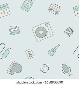Music - Vector color background (seamless pattern) of sound equipment for graphic design
