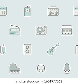 Music - Vector color background (seamless pattern) of sound equipment for graphic design