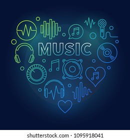 Music vector heart shape colored illustration in thin line style on dark background