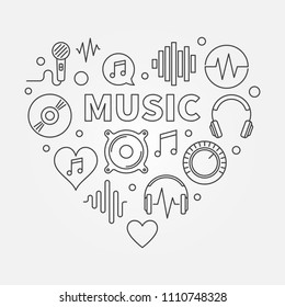 Music vector heart shape concept outline minimal illustration