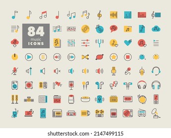 Music vector icon set. Graph symbol for music and sound web site and apps design, logo, app, UI