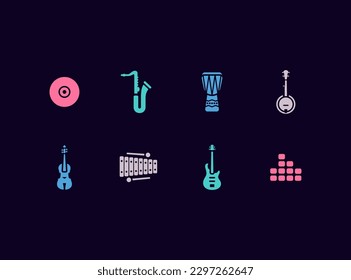 Music vector icon set. Music instruments icons.