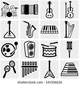 Music vector icon set on gray