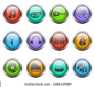music vector icons on color glass buttons