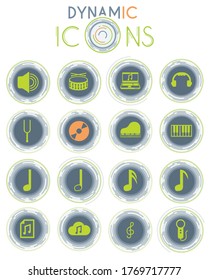 music vector icons on white background with dynamic lines for animation for web and user interface design