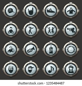 Music vector icons in the stylish round buttons for mobile applications and web