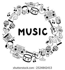 Music vector illustration. Drawing design concept. Doodle set of cute music instruments hand drawn. set of music instrument in doodle style