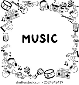 Music vector illustration. Drawing design concept. Doodle set of cute music instruments hand drawn. set of music instrument in doodle style
